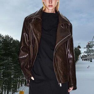 Brown leather biker jacket #leatherjacket